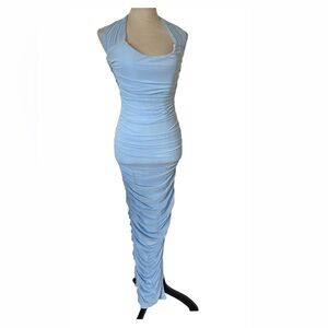 Babyboo Ruched Halter Maxi Dress - Baby Blue | Size Small | New Without Tags